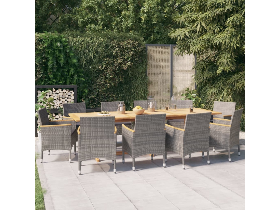 Vidaxl 11 Pcs Conjunto De Jantar Para Jardim Com Almofadões Cinzento