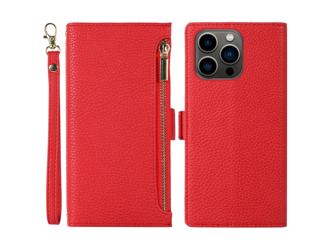 Capa Queda Textura Lichia Para Iphone 15 Pro Pele Sintética Vermelho