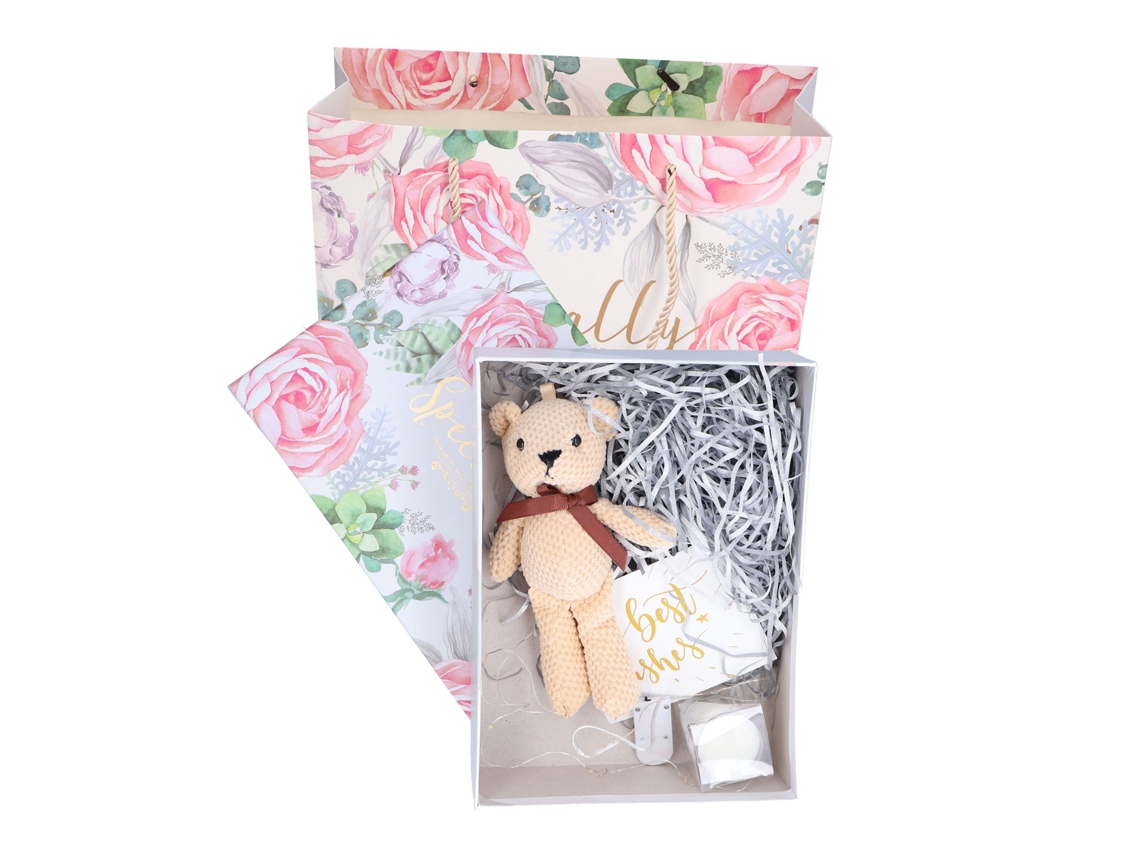 Conjunto Presente Aniversário Urso Pelúcia Caixa Presente