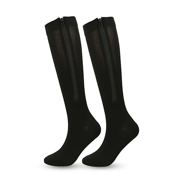 2 Pares De Meias De Compressão Com Zíper Para Homens E Mulheres, Pretas, Tamanho Xxl