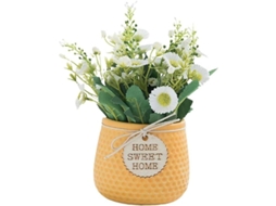 Planta Artificial Margarita Amarela Com Vaso Cerâmico Para Decoração De Mesa Interior E Exterior