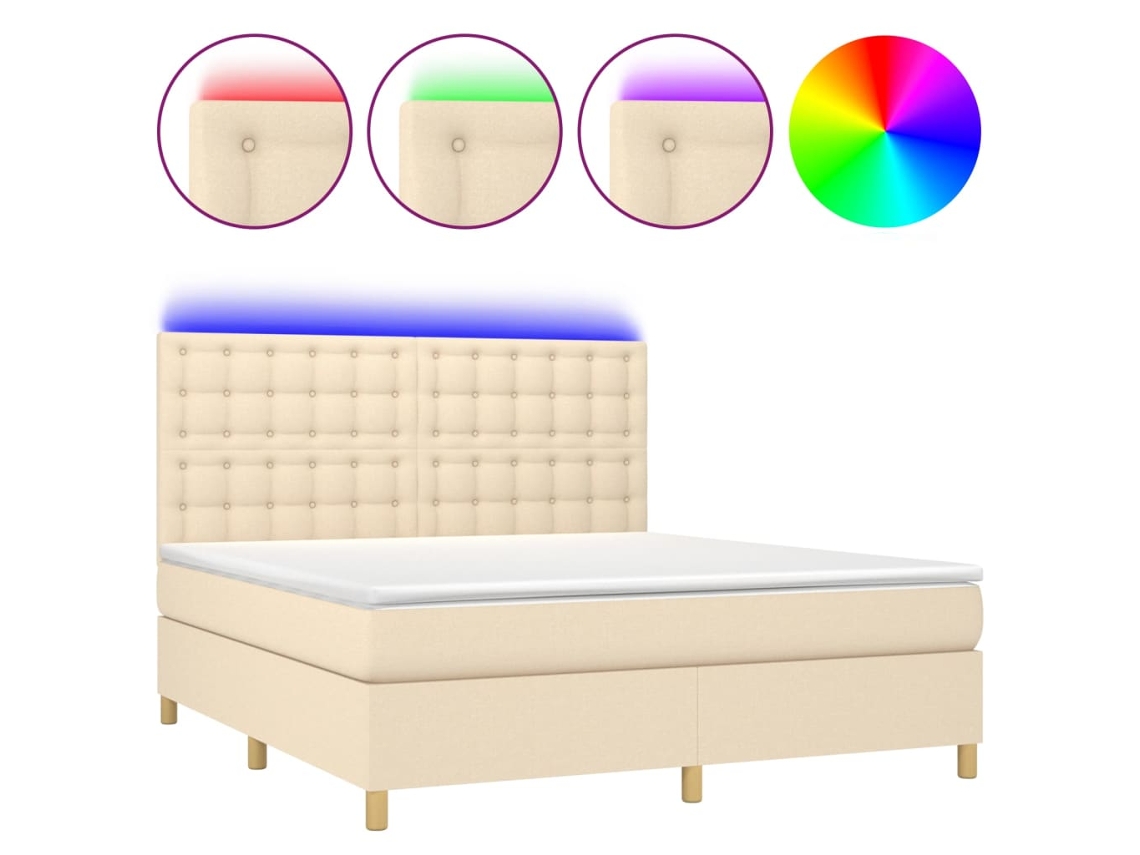 Cama Box Spring com Colchão e Led Tecido Cor Creme MAISON EXCLUSIVE (180x200 cm)