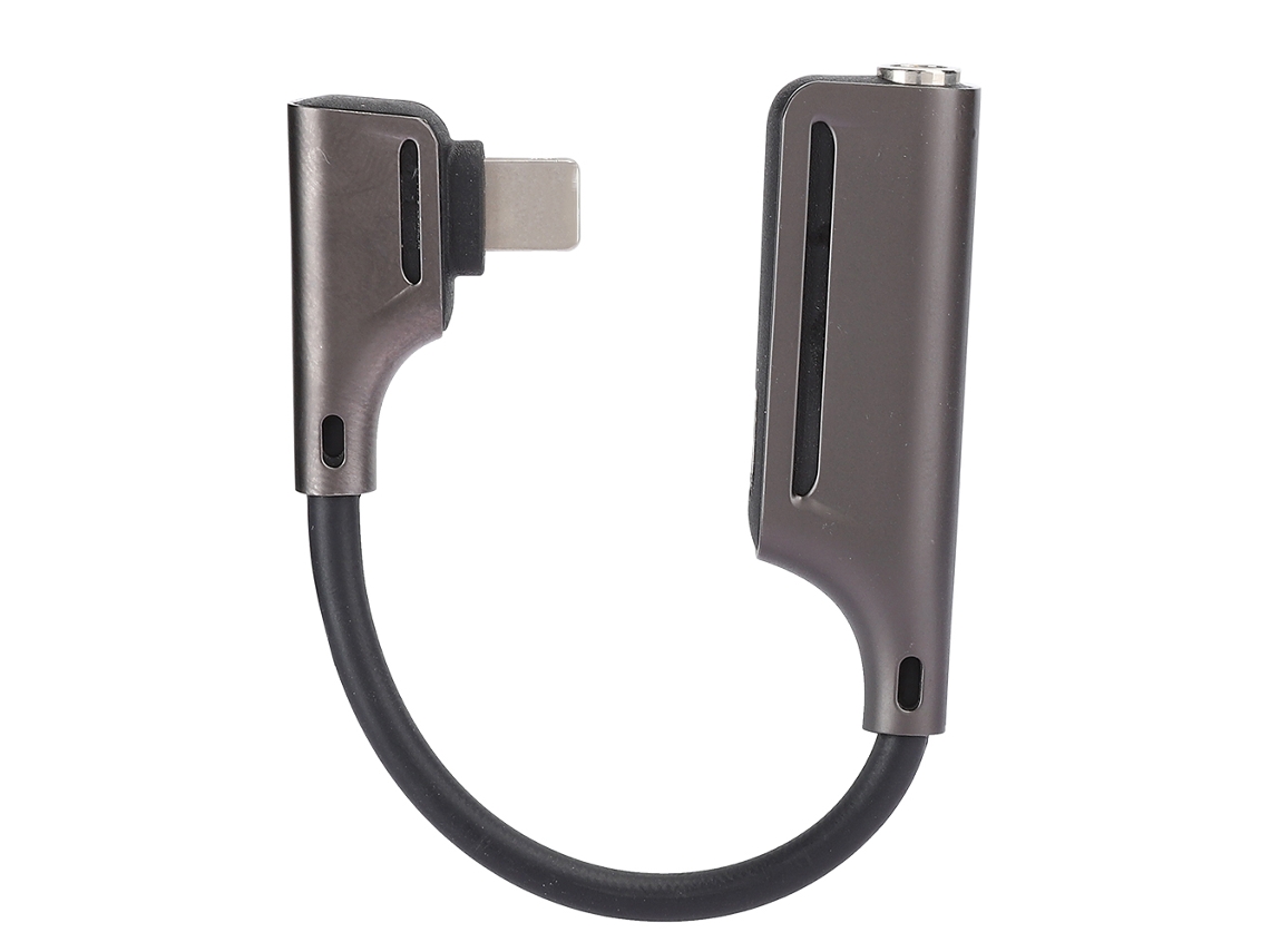 Adaptador De Carregamento E Fone De Ouvido 2 Em 1 Com Entrada 3.5mm Para Ios Em Ligação Imediata De Alumínio Preto