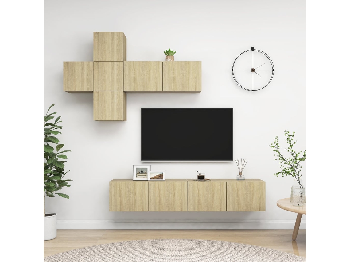 Vidaxl 7pcs Conjunto De Móveis De Tv Derivados Madeira Carvalho Sonoma