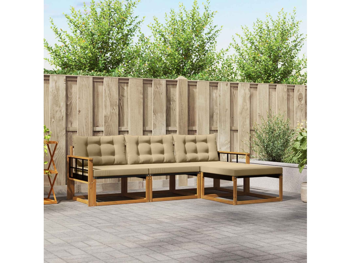 Vidaxl Conjunto De Sofás Para Exterior 4 Unid. Natural E Bege