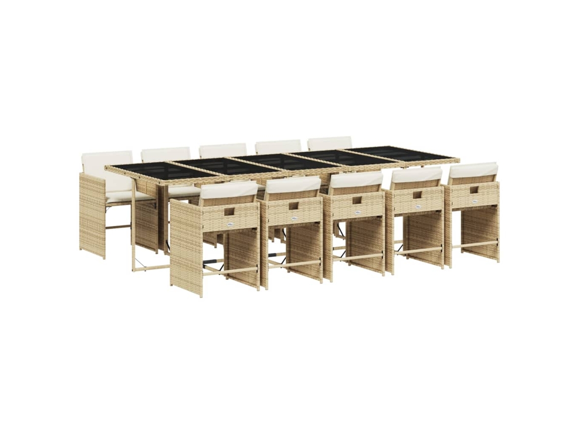 Conjunto de 11 Jantar para Jardim com Almofadões Vime Pe Bege MAISON EXCLUSIVE