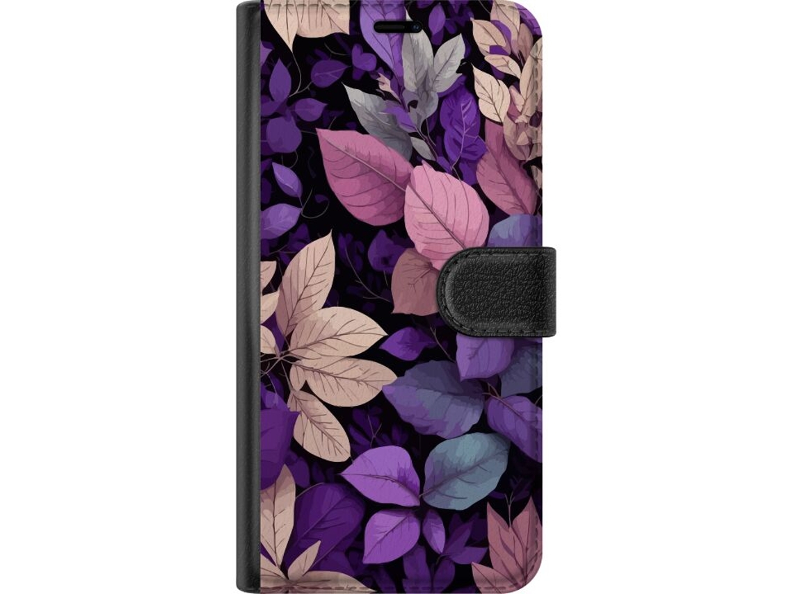 Capa Carteira Compatível Com Apple Iphone Air, Estampa De Folhas Roxas.