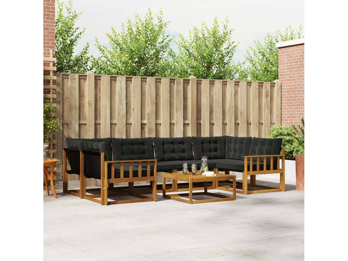 Vidaxl Conjunto De Sofás Para Exterior 7 Pcs Natural E Preto