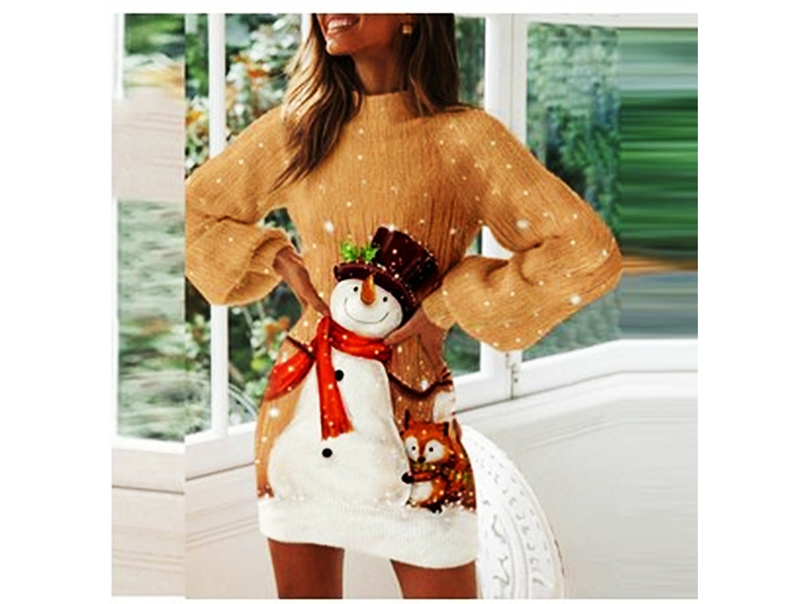 Roupas de Natal Vestido Justo com Manga Lanterna Que Abraça O Quadril Xl