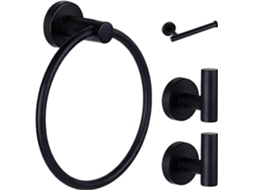 Conjunto De 4 Acessórios Banheiro Em Preto Fosco, Incluindo