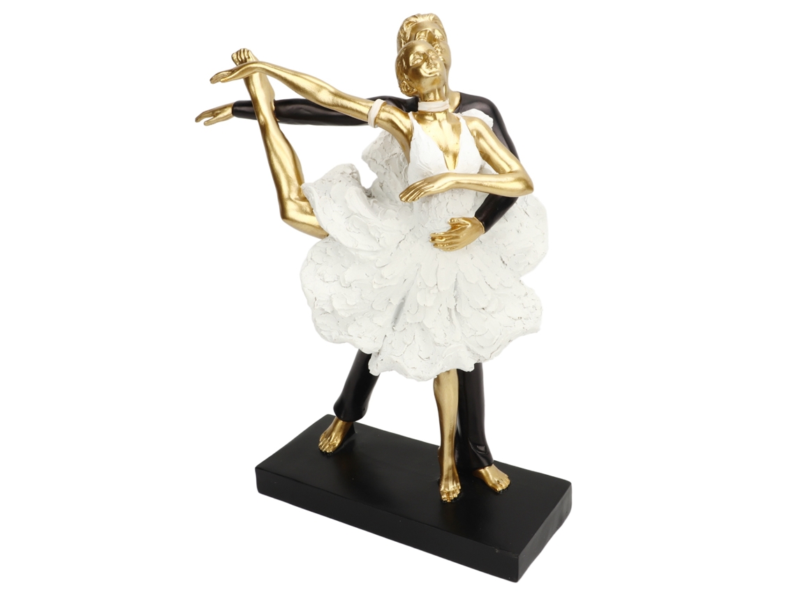 Estátua de casal dançando, balé, dourada, resina, decorativa, 27,5cm | S/MARCA