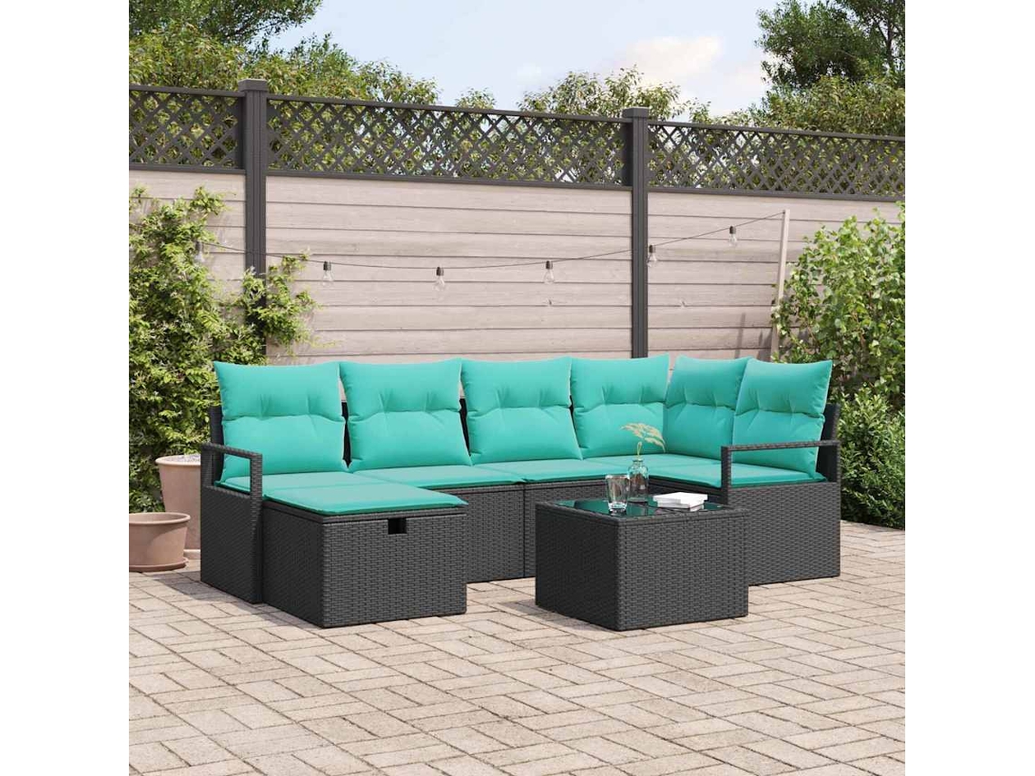 Vidaxl Conjunto De Sofás 7 Unid. 6-número De Lugares Preto E Turquesa
