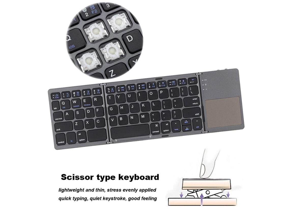 Teclado Ultra Fino Sem Fio Bt Plegável Mini Com Touchpad Para Iphone 6s/ipad Pro/macbook