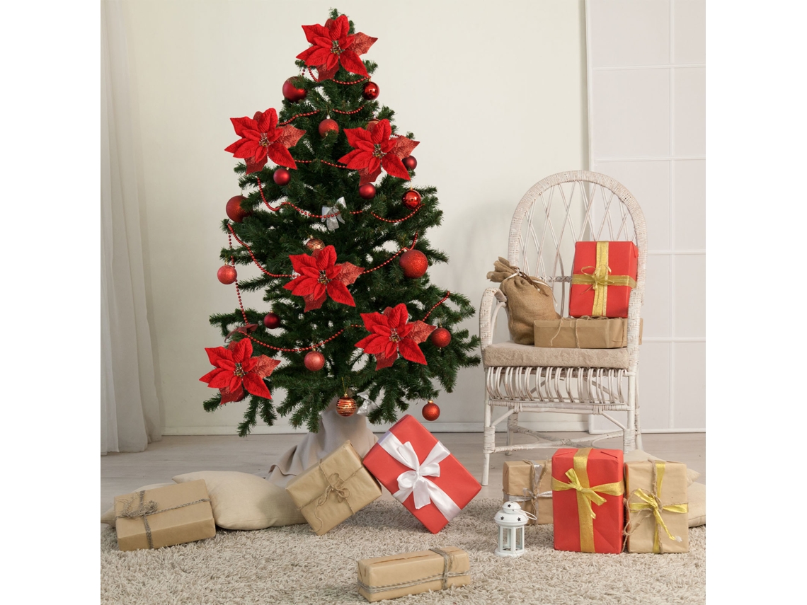 Flor de Natal (tecido dourado com glitter de 22 cm) Eoocoo