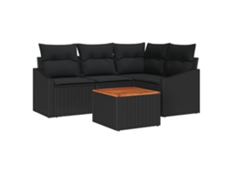 Conjunto 5 Conjunto De Móveis Para Exterior Vidaxl Preto Vime Pe (55 X 55 X 37 Cm)