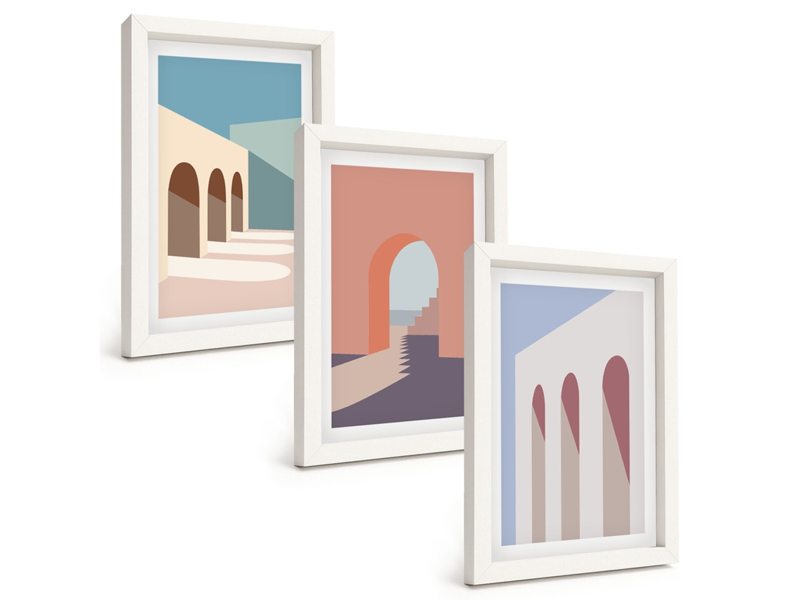 Galeria De Pinturas Na Parede Gráficos Arquitetônicos Em Tons Pastel Moldura Branca Pinturas De Quarto Espelharte (3 Peças 20x30 Cm)
