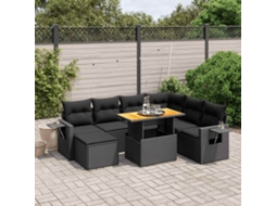 Vidaxl 8 Pcs Conjunto Sofás De Jardim Com Almofadões Vime Pe Preto