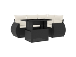 Conjunto 5 Sofás de Jardim com Almofadões VIDAXL Vime Pe Preto