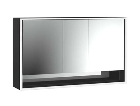 Armário de Espelho Iluminado EMCO Loft com Prateleira Inferior 1400Mm 3 Portas Modelo de Montagem em Superfície 9798 Cor: Preto/Espelho