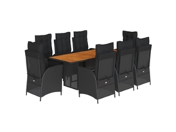 Conjunto de 9 Jantar para Jardim com Almofadões Vime Pe Preto MAISON EXCLUSIVE