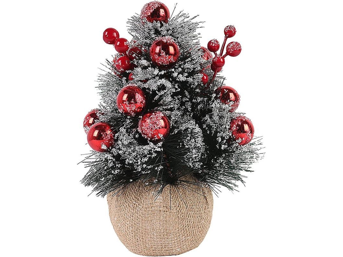 Árbol De Navidad Artificial Mini, 25 Cm, Agujas De Pino Con Baya Roja Y Bolsa De Tela