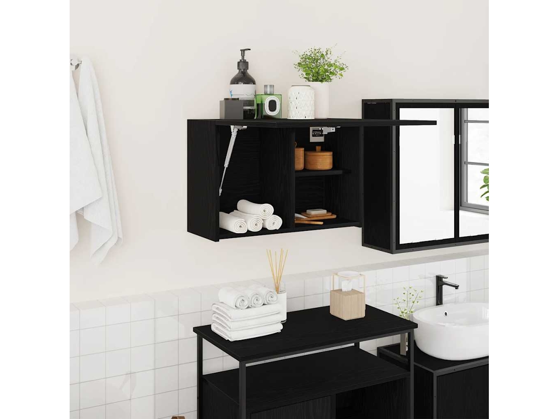 Vidaxl Armário Parede P/ Casa Banho 60x25x40 Cm Deriv. Madeira Preto