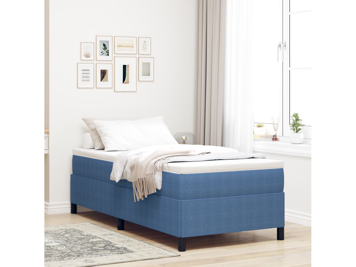 Cama Azul 90x190 Cm Em Tecido Corduroy
