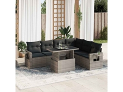 Vidaxl 7 Pcs Conjunto Sofás P/ Jardim C/ Almofadões Vime Pe Cinzento