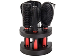 Conjunto de 5 Peças de Escova Secadora de Cabelo com Espelho. TAISHENGDA (preto e Vermelho)