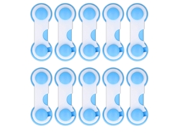 10 Travas De Porta Para Crianças Fácil Montagem Azul 10 X 3,7 Cm Brilvibera