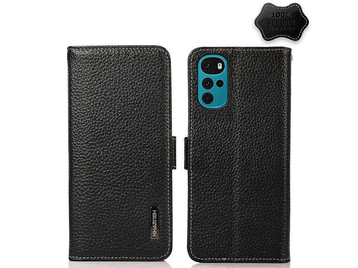 Capa Para Celular Motorola Moto G22 Khazneh Em Couro Cor Lichia Com Fecho Magnético Lateral E Proteção Rfid.