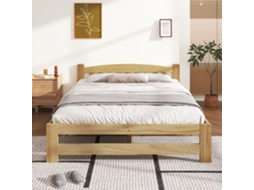 Cama Futon De Madeira Maciça Natural, Casal, Com Cabeceira E Estrado. Cama Juvenil E Adulto, 140x200 Cm.