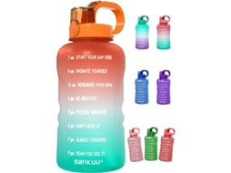 2026 botella de Água de 1 Galão com Marcador de Tempo e Canudo Anti vazamento para Fitness e Hidratação Diária Laranja/azul Degradê