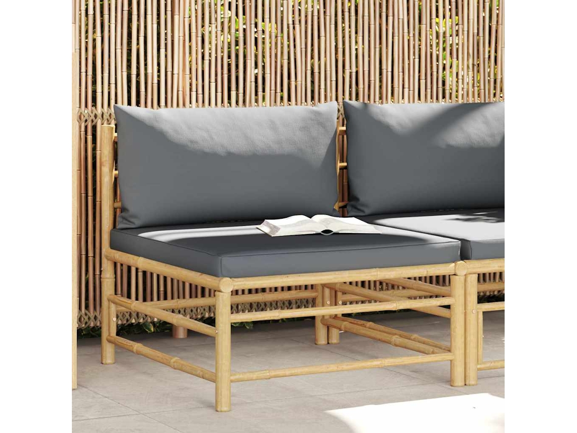 Vidaxl Sofá De Centro P/ Jardim Com Almofadões Cinzento-escuro Bambu