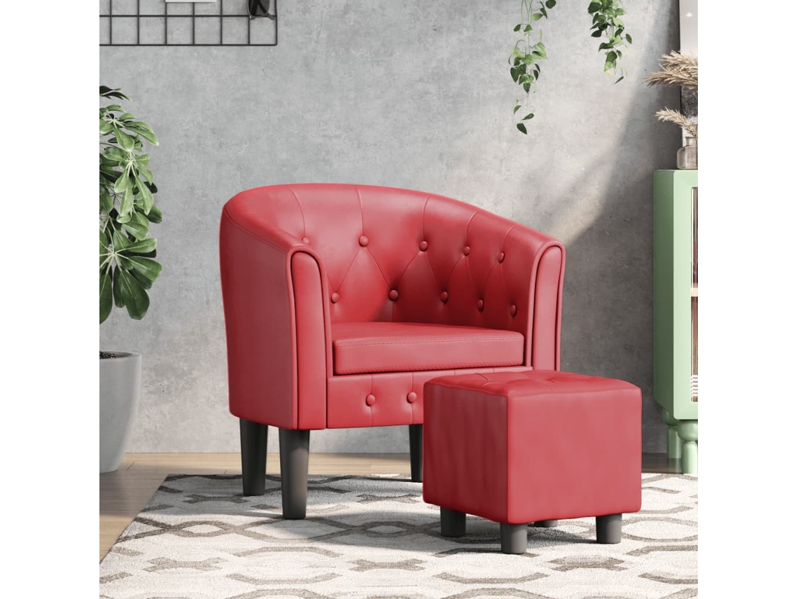Vidaxl Poltrona Com Apoio De Pés Couro Artificial Vermelho-tinto