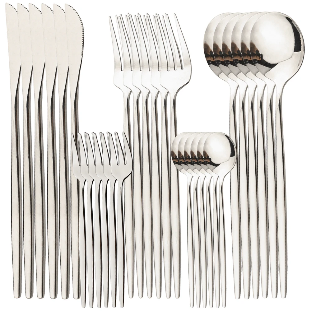 Conjunto de Jantar de 30 Peças em Aço Inoxidável com Acabamento Espelhado Talheres Estilo Ocidental MDUG