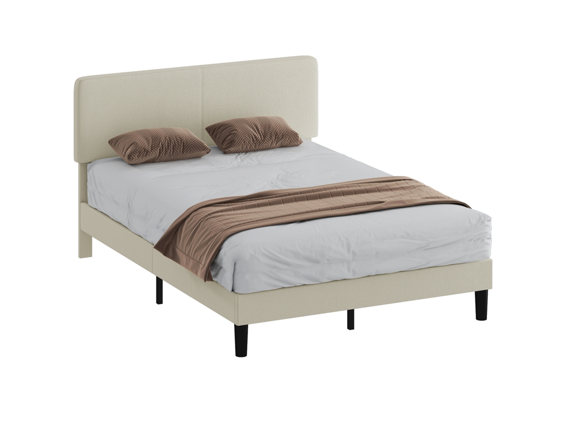 Estrutura da Cama 140x200 Cm com Cabeceira Estofada Ajustável em Altura e Ripas de Ripas. Veludo Cotelê. Cinza Ge