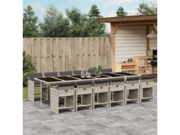 Vidaxl 13 Pcs Conj. Jantar Jardim C/ Almofadões Vime Pe Cinzento claro