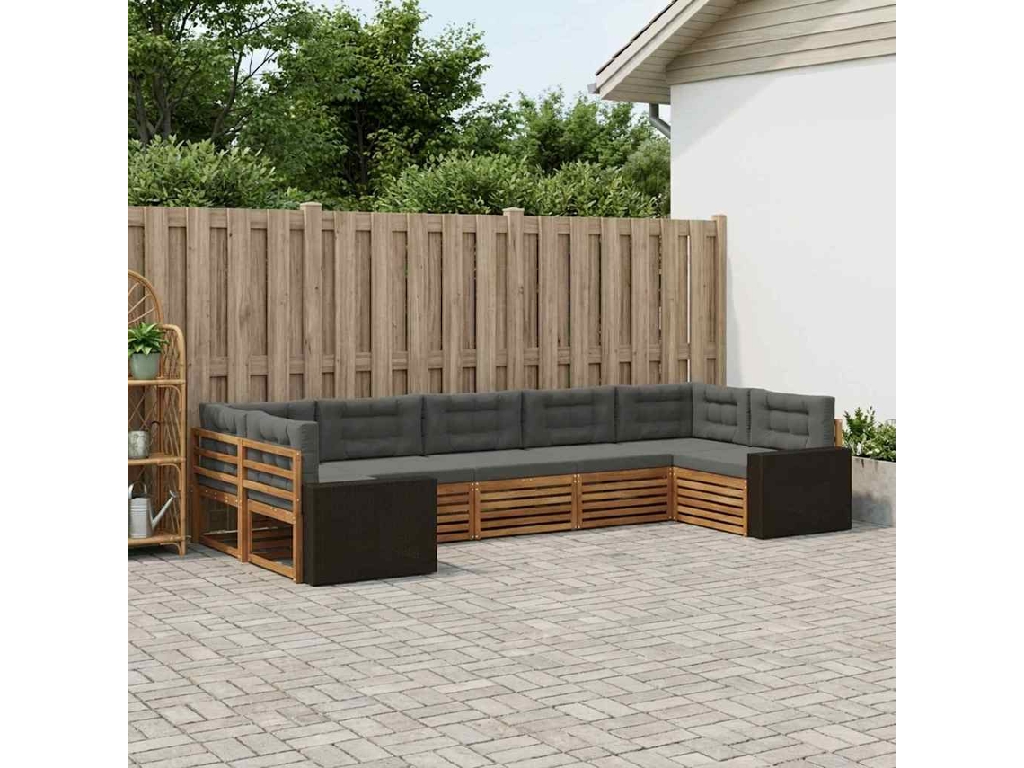 Vidaxl Conjunto De Sofás Para Exterior 7 Pcs Natural E Antracite