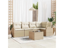Vidaxl Conjunto De Sofá De Jardim 6 Unid. Bege E Branco Vime Pe