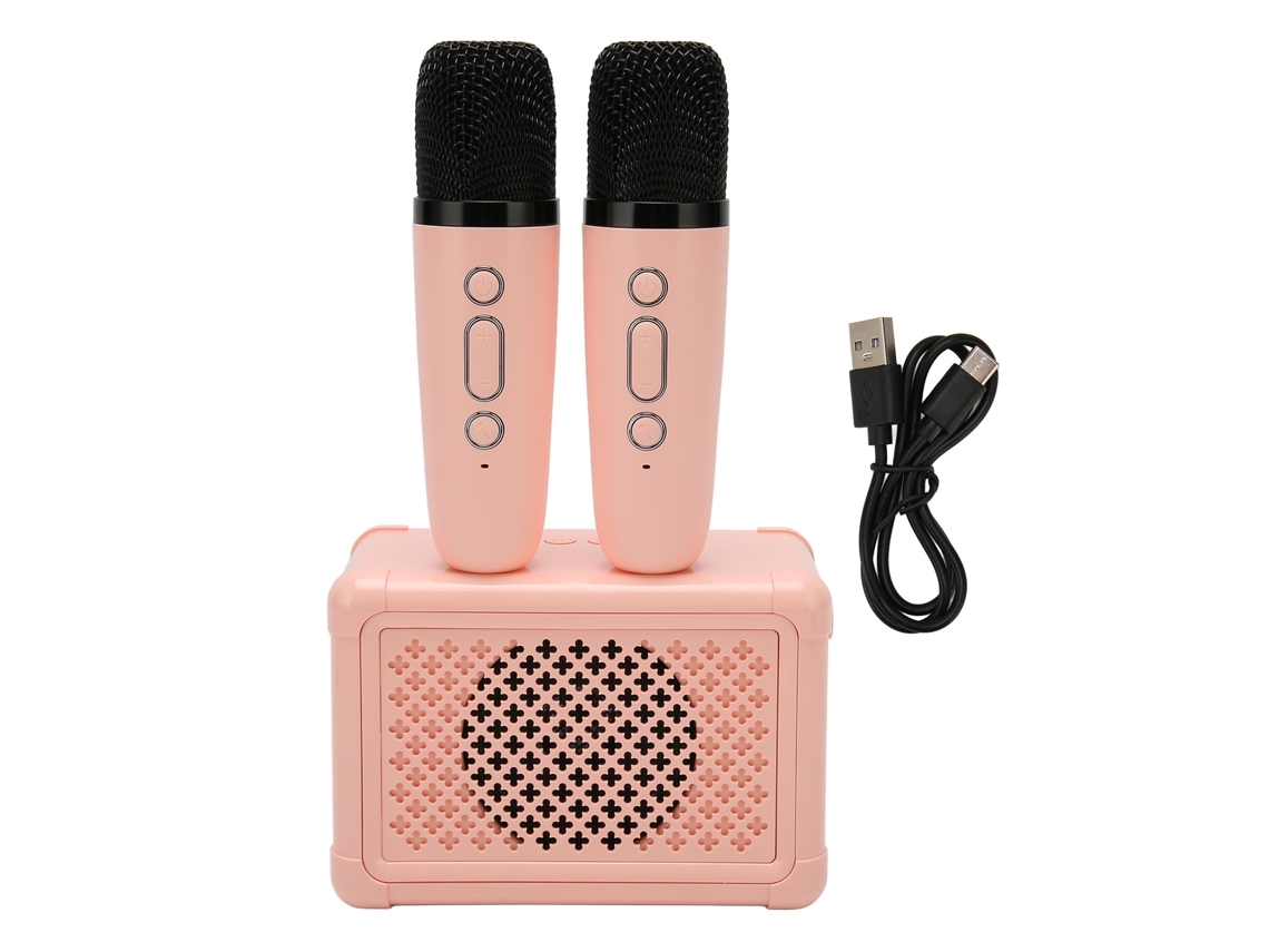 Caixa De Som Karaokê Sem Fio Bluetooth 5.0 Com 2 Microfones Portátil Para Festas Em Rosa