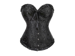 Corset Overbust Preto Muito Ajustado Para Mulher Com Design Floral E Fechamento De Gancho Negro L