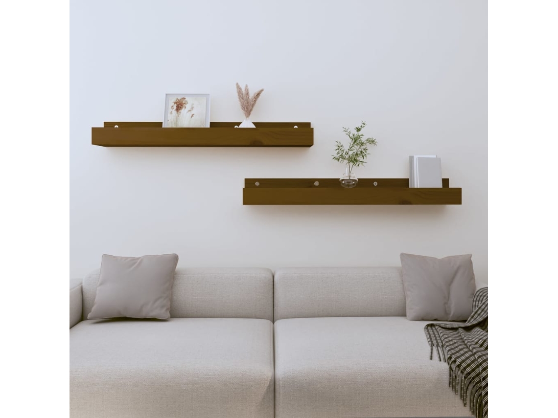 Vidaxl Prateleiras De Parede 2 Pcs 80x12x9cm Pinho Maciço Castanho-mel
