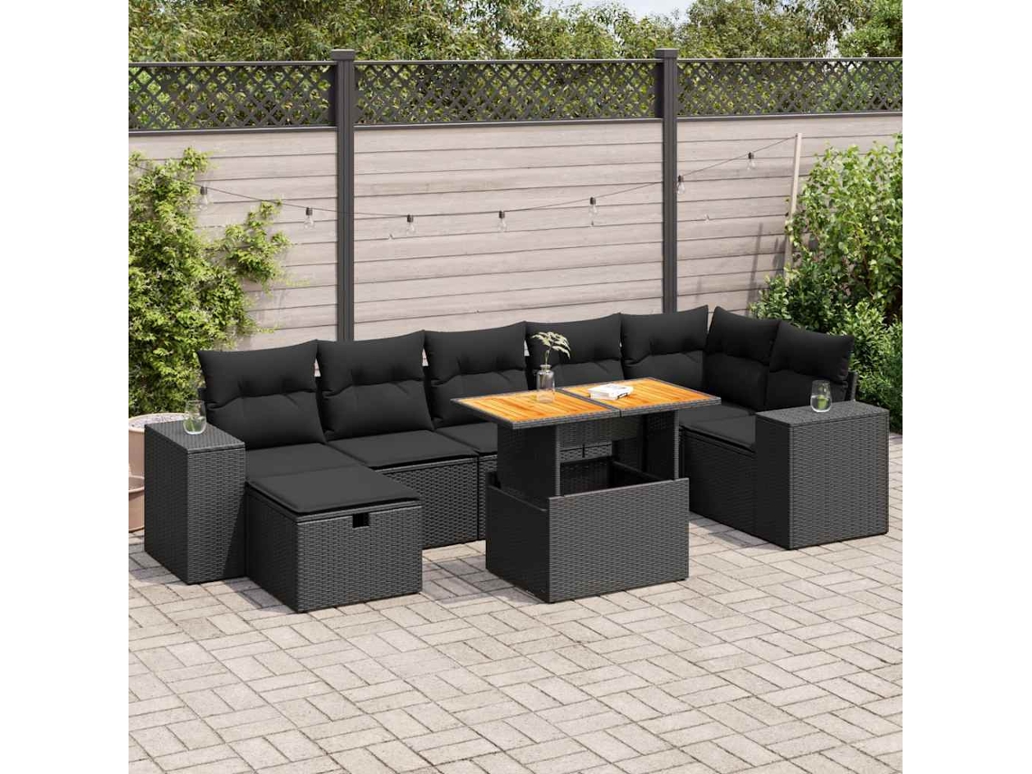 Vidaxl 5 Pcs Conjunto Sofás De Jardim Com Almofadões Acácia E Vime Pe