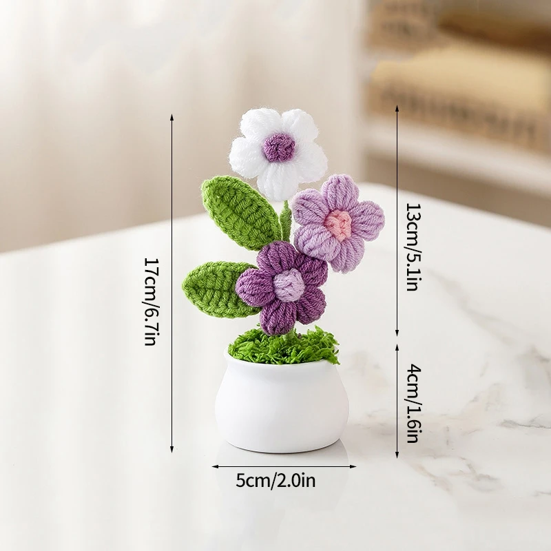 Enfeite de Mesa em Vaso com Flor Artificial de Crochê, Presente de Formatura MDUG
