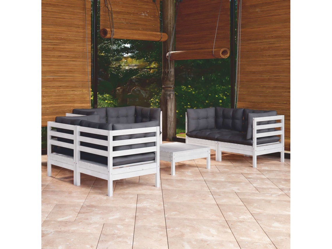 Conjunto Lounge Jardim 7 Peças C/ Almofadões Pinho Maciço Dkd Home Decor