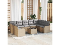 Vidaxl Conjunto De Sofá De Jardim 10 Unid. Bege Vime Pe