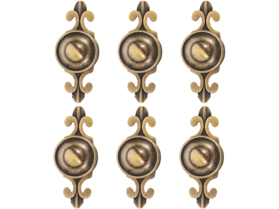Bestyash 6-puxadores De Armário Vintage Em Latão Com Placa Acabamento, Puxadores Redondos Para Gavetas, Fácil Instalação