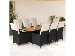 Vidaxl 9 Pcs Conjunto de Jantar P/ Jardim C/ Almofadões Vime Pe Preto