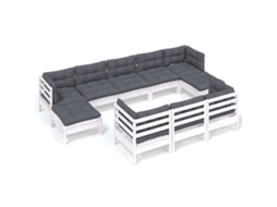 Conjunto de 10 Lounge de Jardim com Almofadões Pinho Maciço Branco MAISON EXCLUSIVE